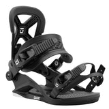 Union Junior's Cadet Snowboard Binding 2025 - A black snowboard binding with a textured strap and a white logo on the buckle.
