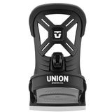 Union Junior's Cadet Snowboard Binding 2025 - A black snowboard binding with a white logo on top and a gray base plate.