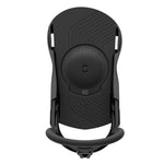 Union Junior's Cadet Snowboard Binding 2025 - A black snowboard binding with a circular logo on top and two straps at the bottom.