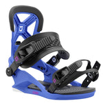 Union Junior's Cadet Snowboard Binding 2025 - A blue snowboard binding with a black strap and buckle, featuring a white logo on the top of the backstrap.