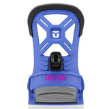 Union Junior's Cadet Snowboard Binding 2025 - A blue snowboard binding with a black strap and white logo on top.