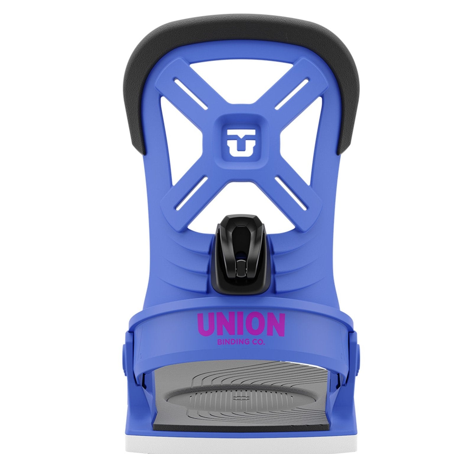 Union Junior's Cadet Snowboard Binding 2025 - A blue snowboard binding with a black strap and white logo on top.