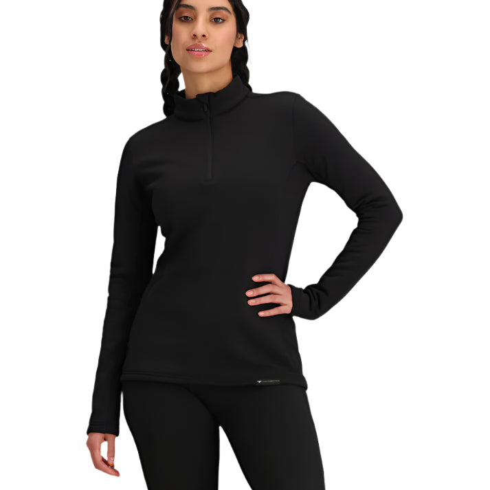Obermeyer Women's UltraGear 1/4 Zip Top 2025 - Black zip at collar, long sleeves.