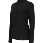 Obermeyer Women's UltraGear 1/4 Zip Top 2025 - Black zip on a black quarter-zip top with a high collar and long sleeves.