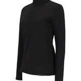 Obermeyer Women's UltraGear 1/4 Zip Top 2025 - Black zip on a black quarter-zip top with a high collar and long sleeves.