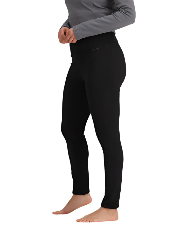 Obermeyer Women's UltraGear Bottom 2025 - Black leggings with a subtle white pattern on the left thigh.