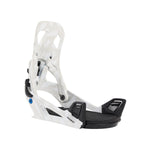 Burton Step On Binding 2025 - White bindings with black straps and blue Burton logo on the side.