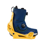 Burton Step On Binding 2025 - A blue binding with a black dial on top and yellow plastic base.
