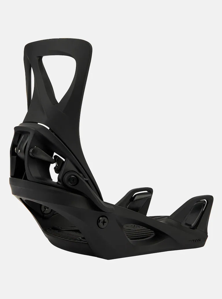 Burton Women's Step On Bindings 2025 - Black bindings with silver buckles and a sleek, modern design.