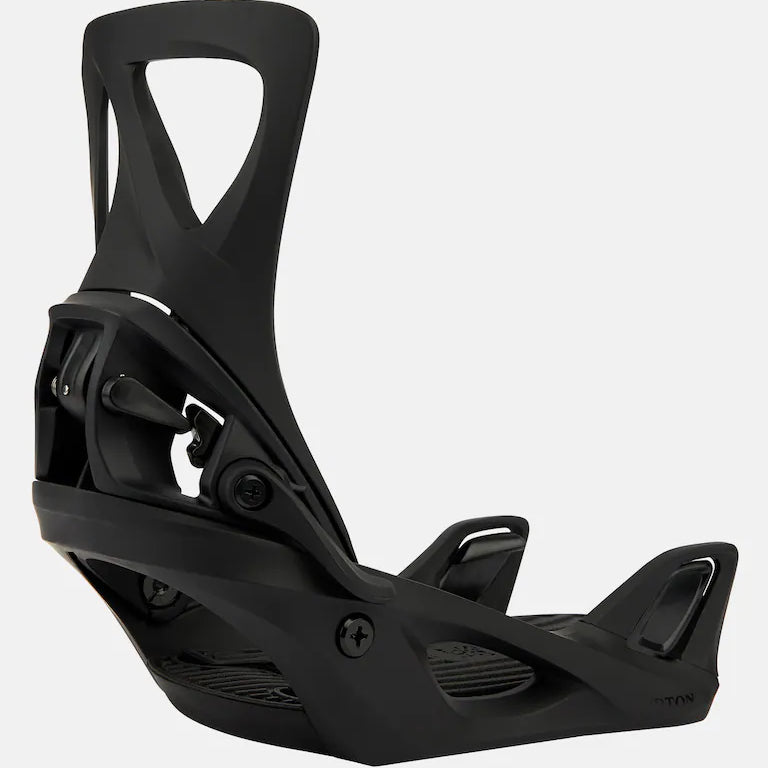 Burton Women's Step On Bindings 2025 - Black bindings with silver buckles and a sleek, modern design.
