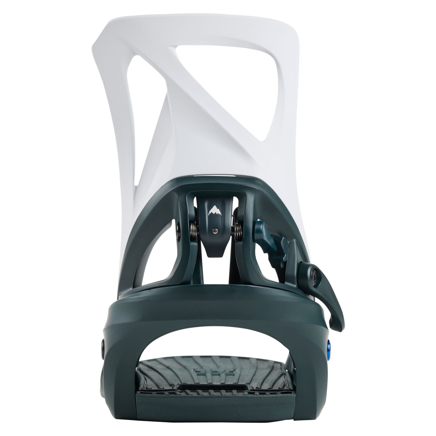 Burton Women's Step On Bindings 2025 - A pair of dark gray snowboard bindings with a white logo on the highback strap.