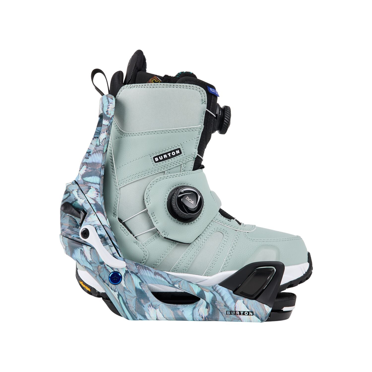 Burton Women's Step On Bindings 2025 - A pair of light gray snowboard bindings with a black strap and buckle.