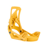Burton Women's Step On Bindings 2025 - A pair of yellow snowboard bindings with a sleek, modern design and a prominent "BURTON" logo on the baseplate.