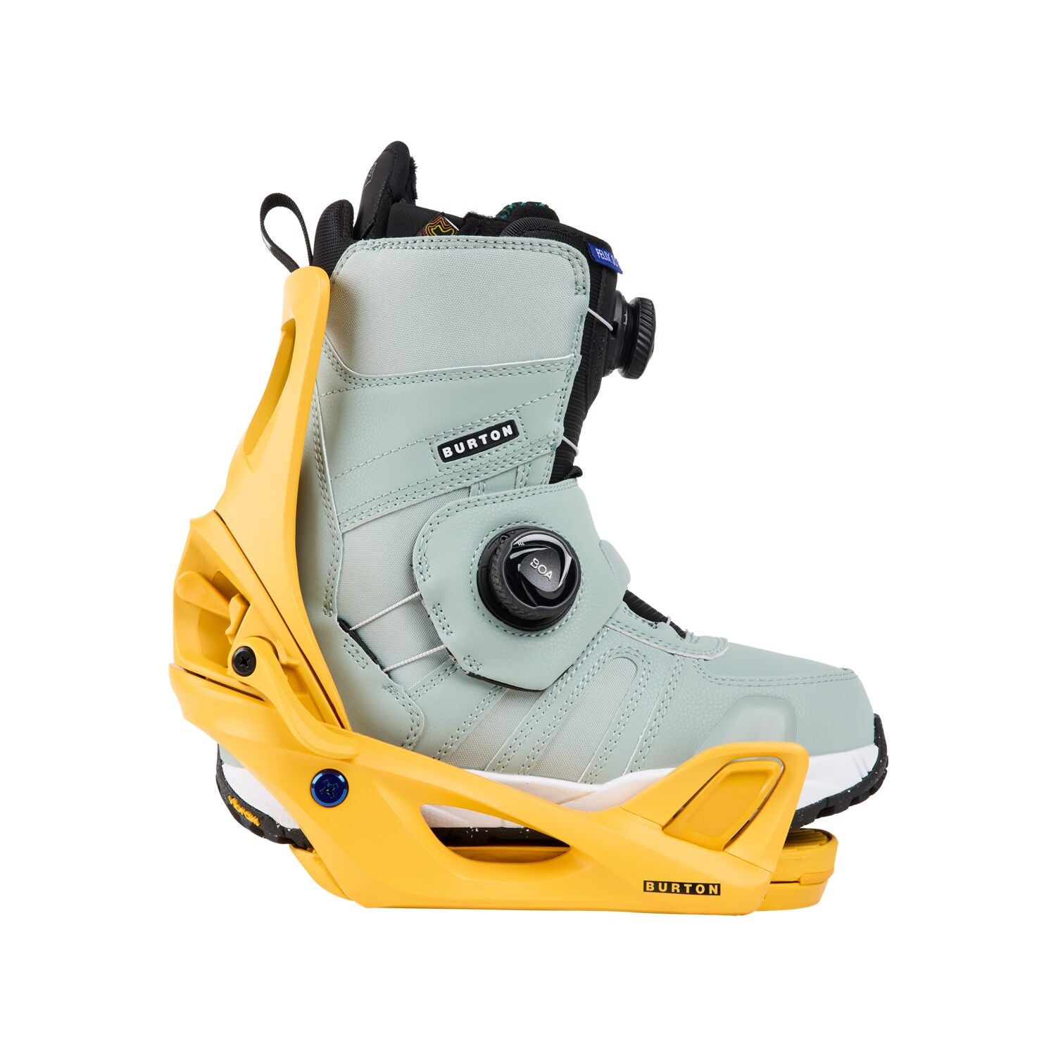 Burton Women's Step On Bindings 2025 - A pair of light blue snowboard bindings with black buckles and straps.
