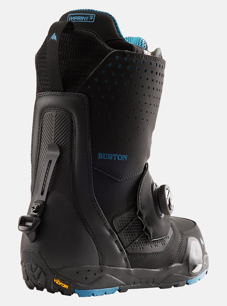 Burton Photon Step On Snowboard Boot 2025 - Black snowboard boots with blue accents and a textured pattern on the side.