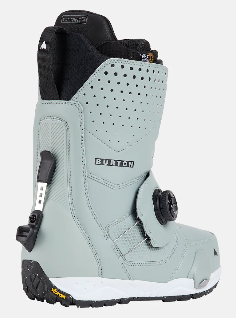 Burton Photon Step On Snowboard Boot 2025 - A light gray snowboard boot with a black strap and buckle on the side, featuring a textured pattern on the toe area.