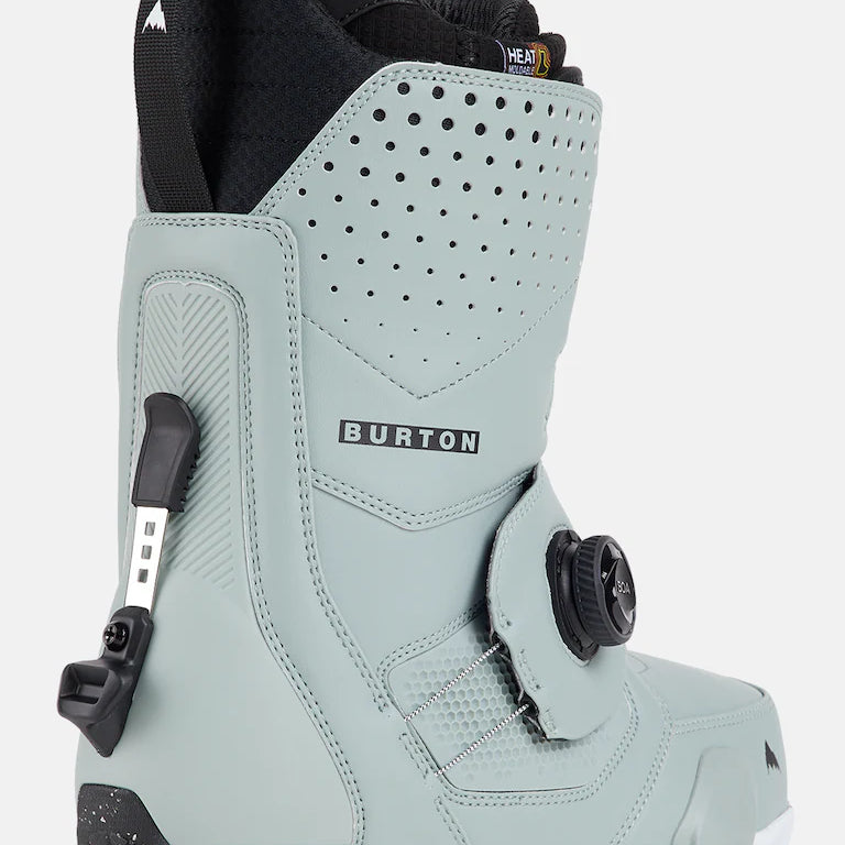 Burton Photon Step On Snowboard Boot 2025 - A light gray snowboard boot with a black strap and buckle on the side, featuring a textured pattern on the toe area.