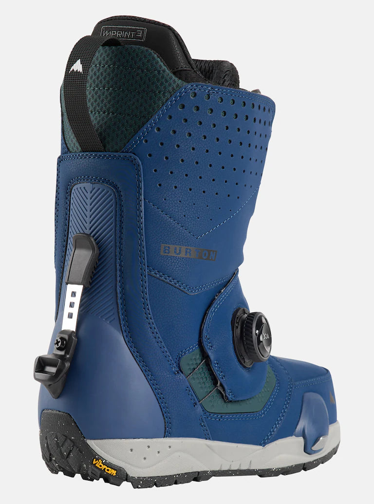 Burton Photon Step On Snowboard Boot 2025 - A blue snowboard boot with a black strap and buckle on the side, featuring a textured pattern on the toe cap.
