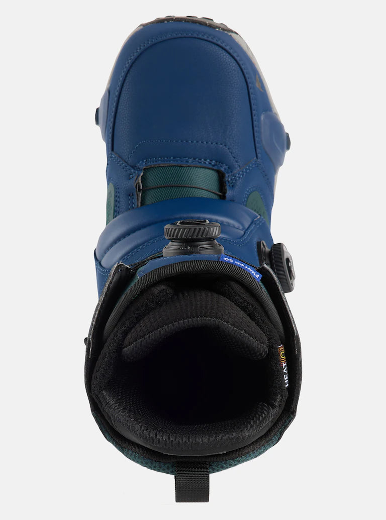 Burton Photon Step On Snowboard Boot 2025 - A blue snowboard boot with a black strap and buckle on top, viewed from above.