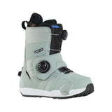 Burton Women's Felix Step On Snowboard Boot 2025 - A light gray snowboard boot with a black strap and buckle, featuring a blue "Felix SO" label on the top.