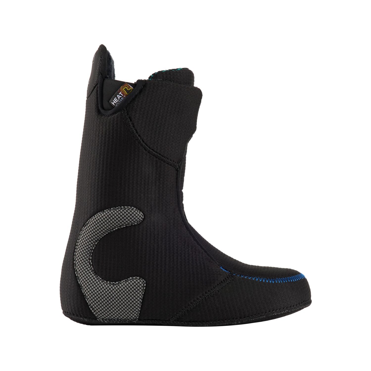 Burton Women's Felix Step On Snowboard Boot 2025 - A black snowboard boot with a textured pattern on the side and a blue stitching detail on the toe.