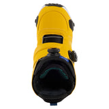Burton Women's Felix Step On Snowboard Boot 2025 - A yellow snowboard boot with a black strap and buckle on top, featuring a blue logo on the side.