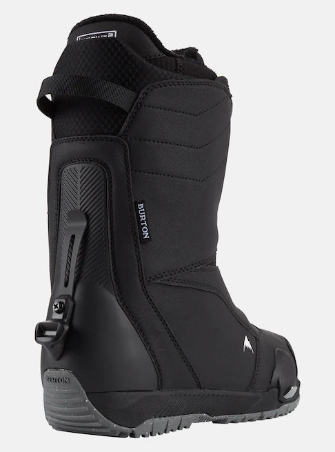 Burton Ruler Step On Boots 2025 - Black boots with white logo on side and strap buckle.