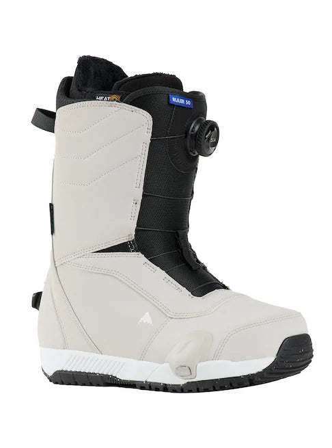 Burton Ruler Step On Boots 2025 - Black boots with white laces and a blue logo on top of the tongue.
