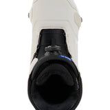 Burton Ruler Step On Boots 2025 - White boots with black strap and buckle on top of a white background.