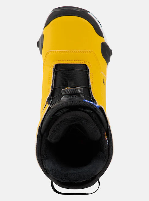 Burton Ruler Step On Boots 2025 - A pair of yellow snowboard boots with black accents and a black strap on top.