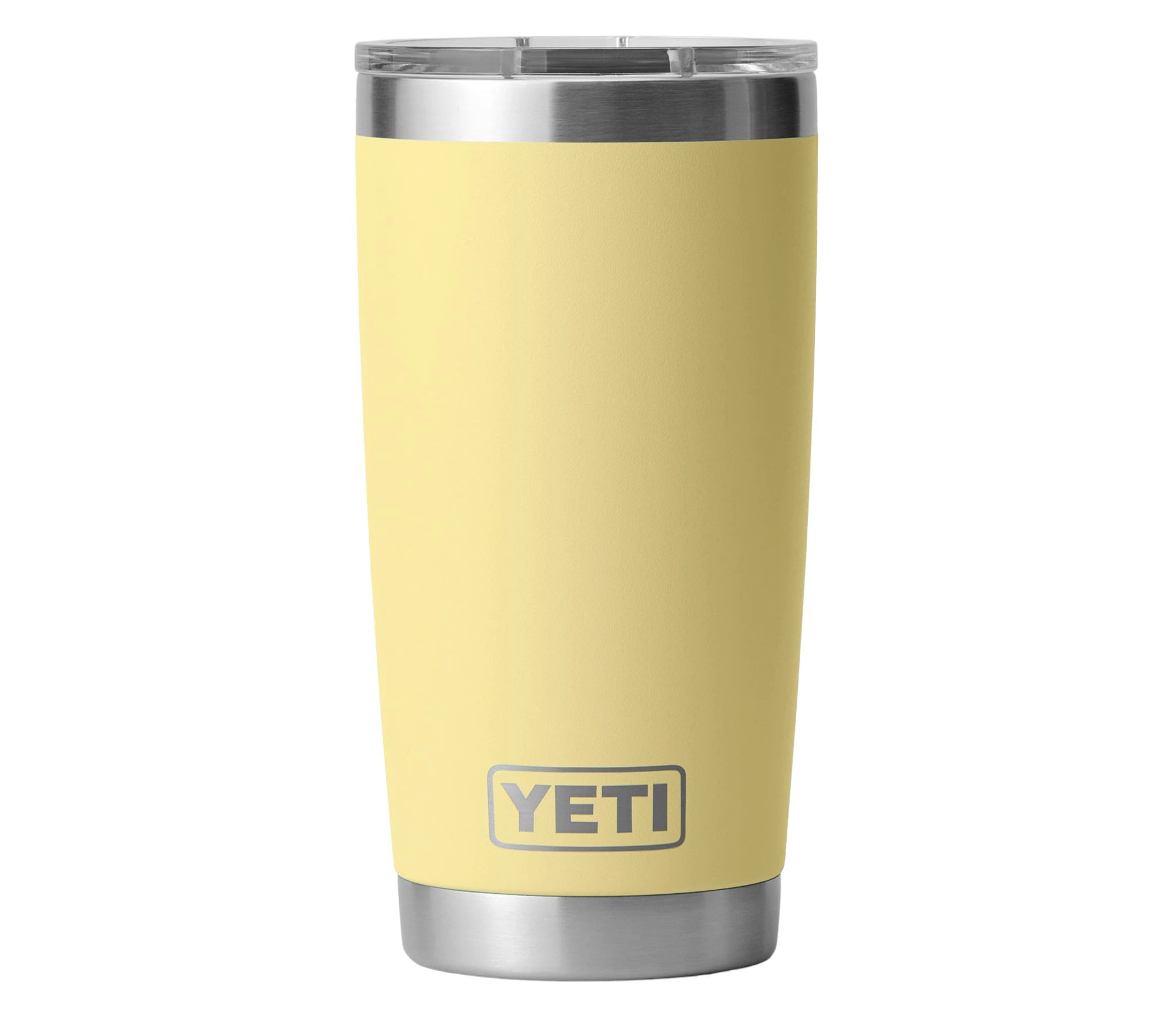 Yeti Rambler 20 oz. Tumbler with Magslider Lid - A stainless steel tumbler with a silver lid and a sliding closure mechanism.