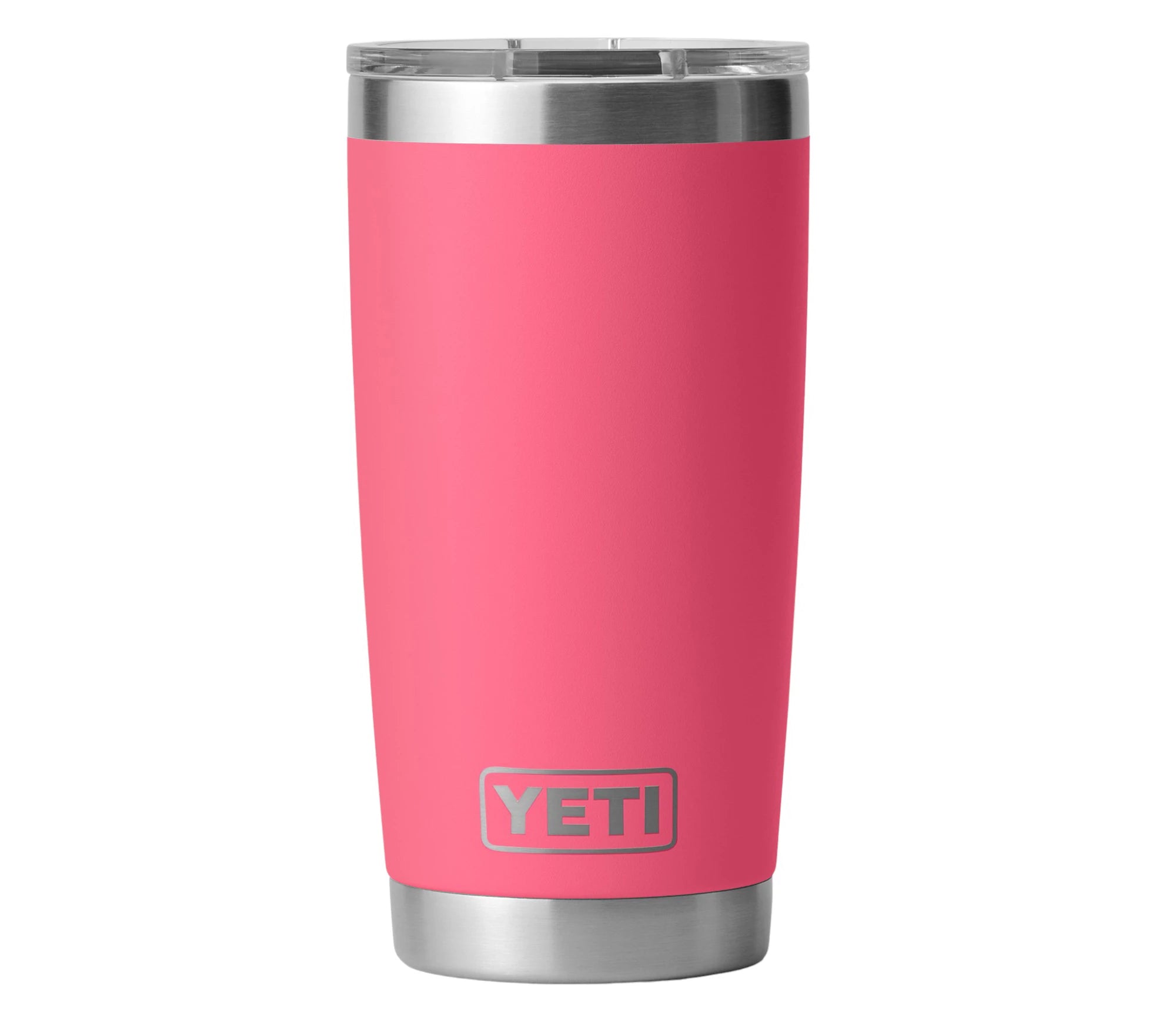 Yeti Rambler 20 oz. Tumbler with Magslider Lid - A stainless steel tumbler with a silver lid and a sliding closure mechanism.