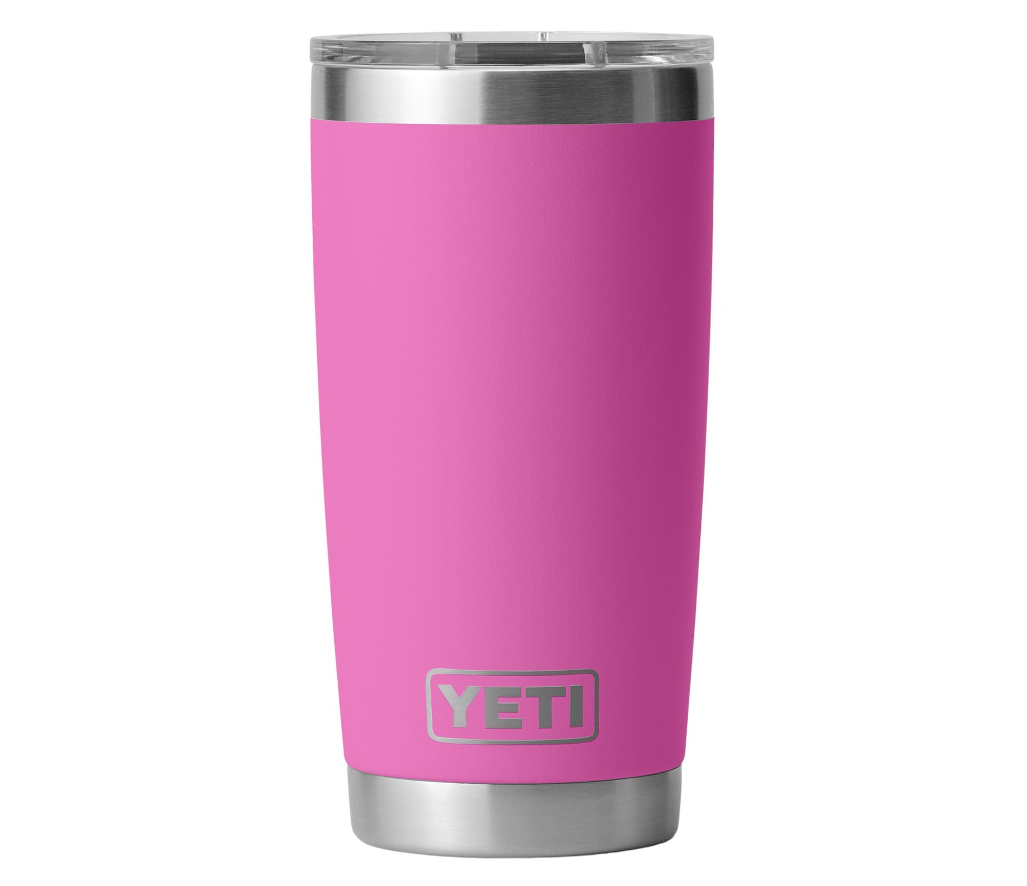 Yeti Rambler 20 oz. Tumbler with Magslider Lid - A stainless steel tumbler with a silver lid and a sliding closure mechanism.