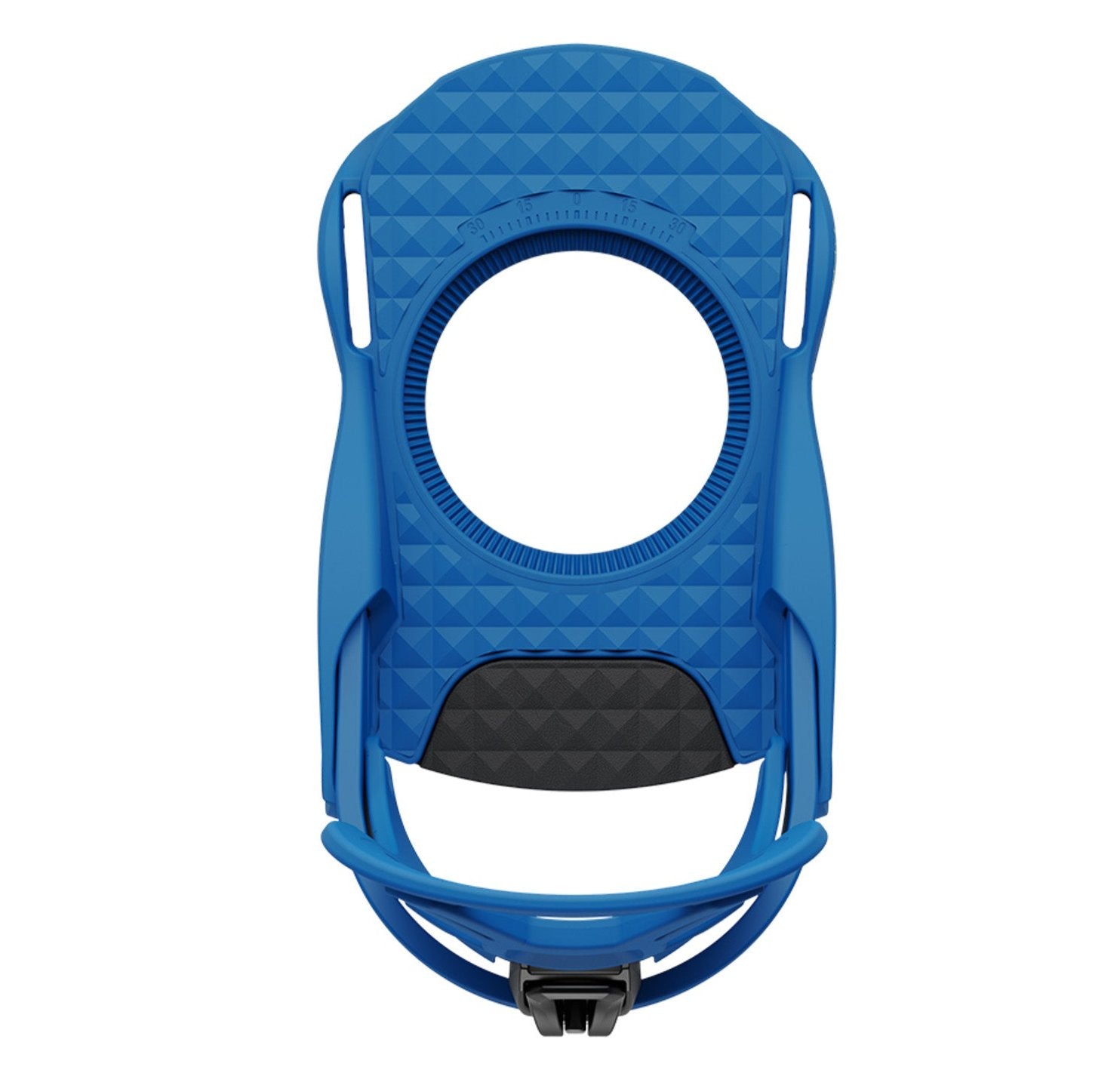 Union Junior's Cadet Mini Snowboard Binding 2025 - A blue snowboard binding with a circular logo on top and a black strap at the bottom.