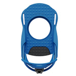 Union Junior's Cadet Mini Snowboard Binding 2025 - A blue snowboard binding with a circular logo on top and a black strap at the bottom.