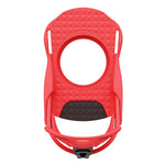 Union Junior's Cadet Mini Snowboard Binding 2025 - A small, red snowboard binding with a circular logo on top and two side straps.