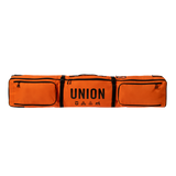 Orange wheeled snowboard bag with UNION logo and padded side pockets