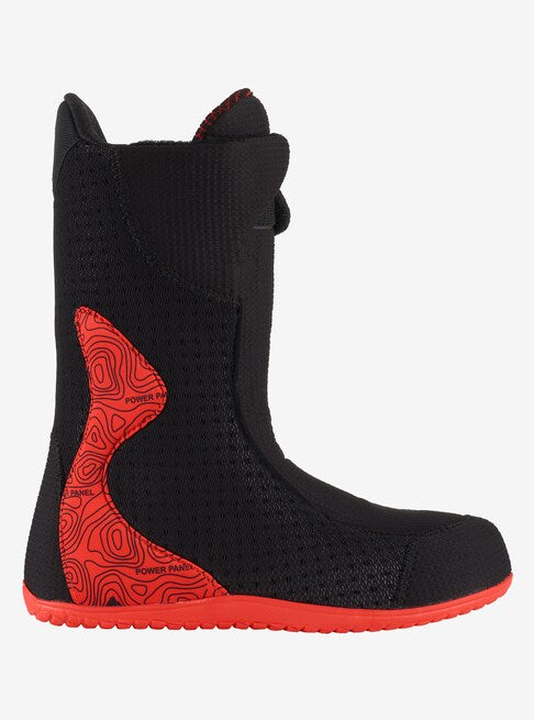 Burton Ion Boa Snowboard Boot 2025 - Black snowboard boot with red accents and a textured pattern on the side.