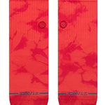 Stance Women's Dye Namic Quarter Sock 2024 - A coral-colored sock with a subtle marbled pattern and a small circular logo on top.