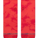 Stance Women's Dye Namic Quarter Sock 2024 - A coral-colored sock with a subtle marbled pattern and a small circular logo on top.