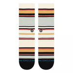 Stance Mike B Crew Sock 2024 - A pair of crew socks in a light grey color with red and yellow stripes.
