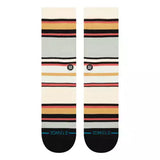 Stance Mike B Crew Sock 2024 - A pair of crew socks in a light grey color with red and yellow stripes.