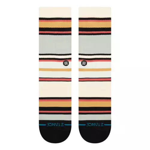 Stance Mike B Crew Sock 2024 - A pair of crew socks in a light grey color with red and yellow stripes.