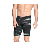 Speedo Infinite Pulse Jammer Swimsuit - A black swimsuit with green and white stripes.