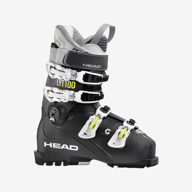 Head Women's Edge LYT 100 Ski Boot 2023 - Black ski boot with white trim and yellow accents.