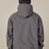 Men's waterproof gray hoody from back with rib knit beanie-style hood