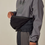 Men's waterproof gray hoody with adjustable hood and front zip pocket