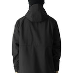 The 686 Waterproof Anorak Jacket 2025 in black features a hood and a zipper down the front.
