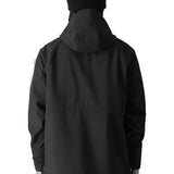 The 686 Waterproof Anorak Jacket 2025 in black features a hood and a zipper down the front.