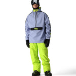 The 686 Waterproof Anorak Jacket 2025 is primarily light gray with neon yellow accents on the hood and chest pocket.